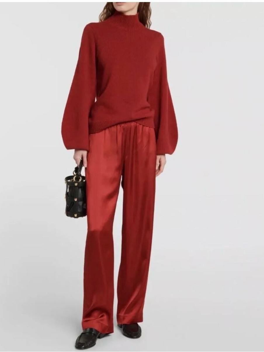 Vince Satin Straight Leg Trousers Burgundy Maroon Red